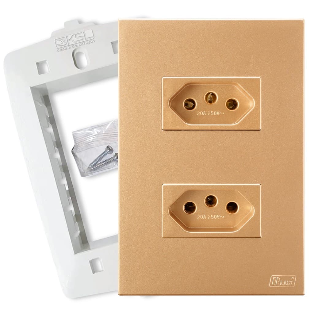 Tomada Dupla 20A Ouro Nobre Completa Recta Satin