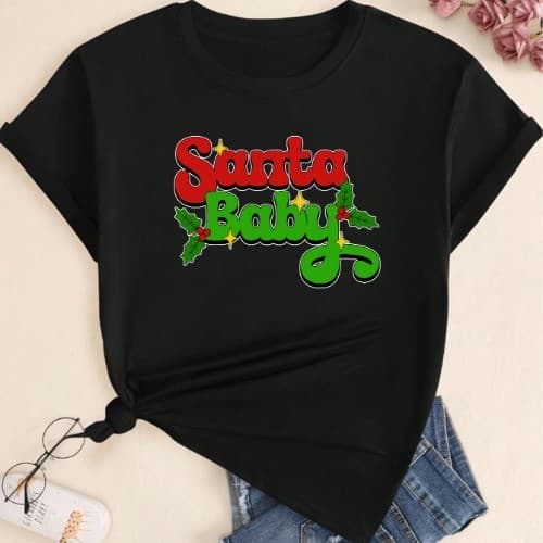 Camiseta Natal Estilo Moderno Desenho Blusa Feminina Confortavel