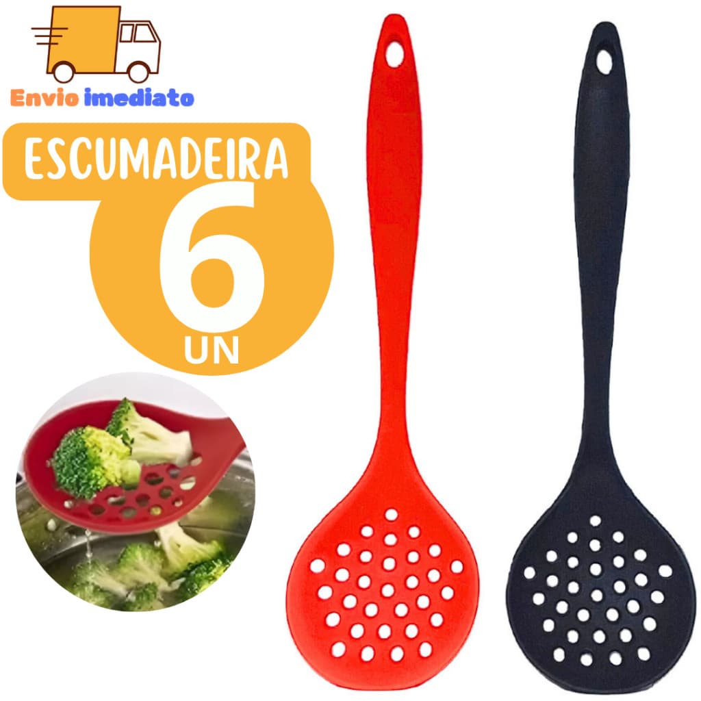 Kit 6 Escumadeira de Silicone  para Arroz Colher Vazada Furada Escumadeira Utensilio Cozinha Casa Restaurante
