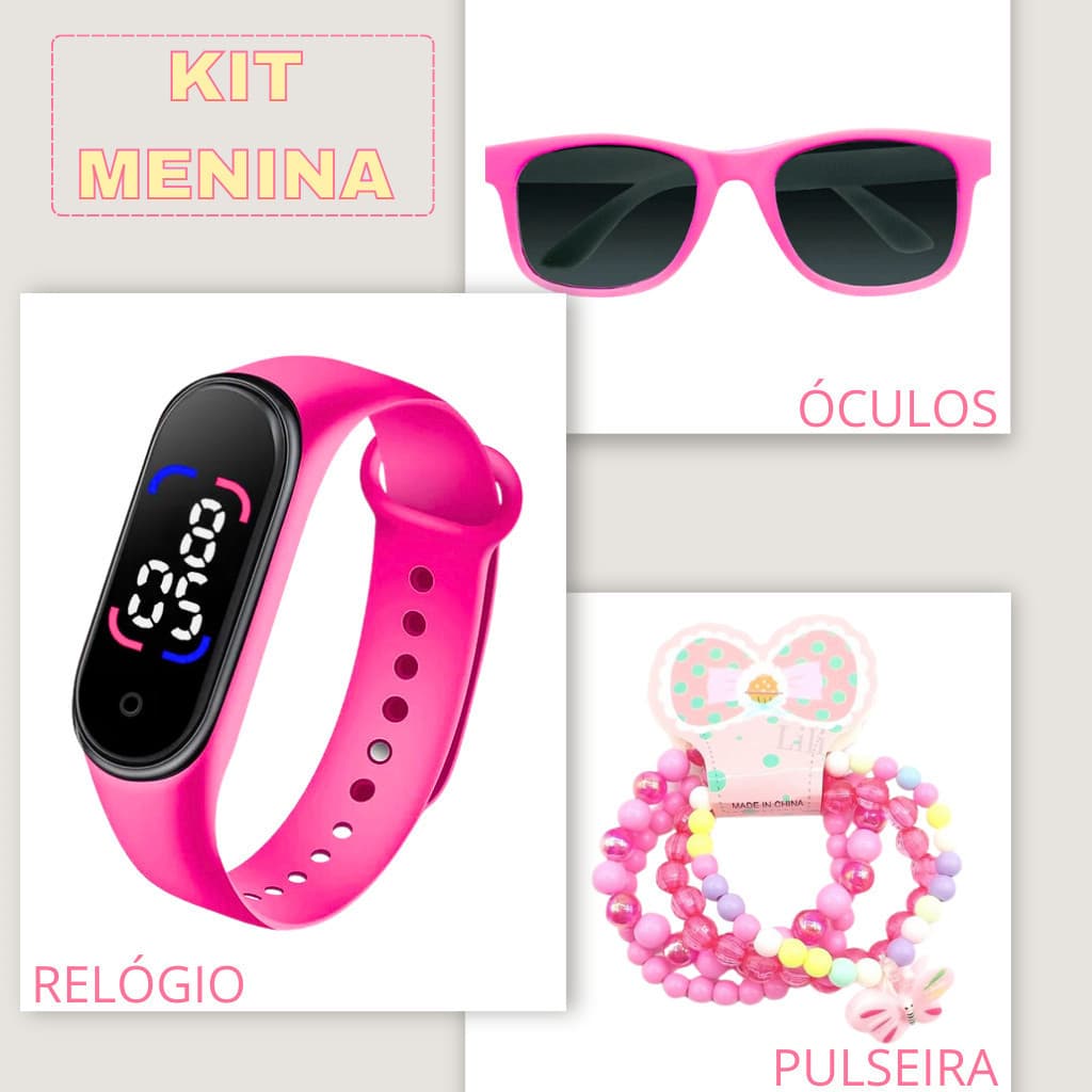 Kit Relógio Digital Led + Óculos De Sol e Pulseira Infantil