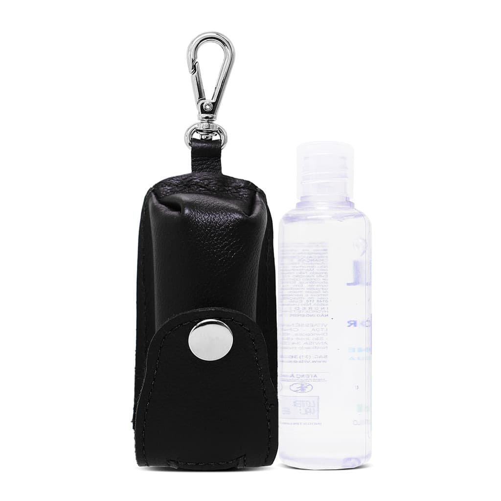 Chaveiro de Couro Porta Álcool em Gel