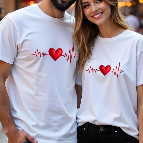 Kit Casal 2 Camisetas Slim De Algodão Confortavel Estampa Frequencia Love Namorados Minimalista