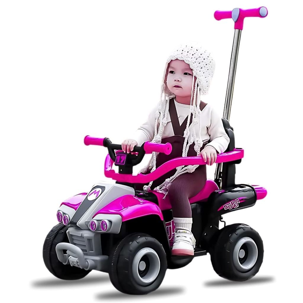 Quadriciclo Elétrico Infantil 6V Menina Rosa Unitoys com Haste Direcional
