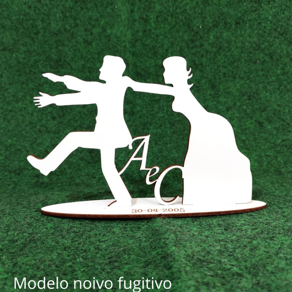 Topo para Bolo em mdf Noivos personalizado Noivo Fugitivo Tam P 10 cm