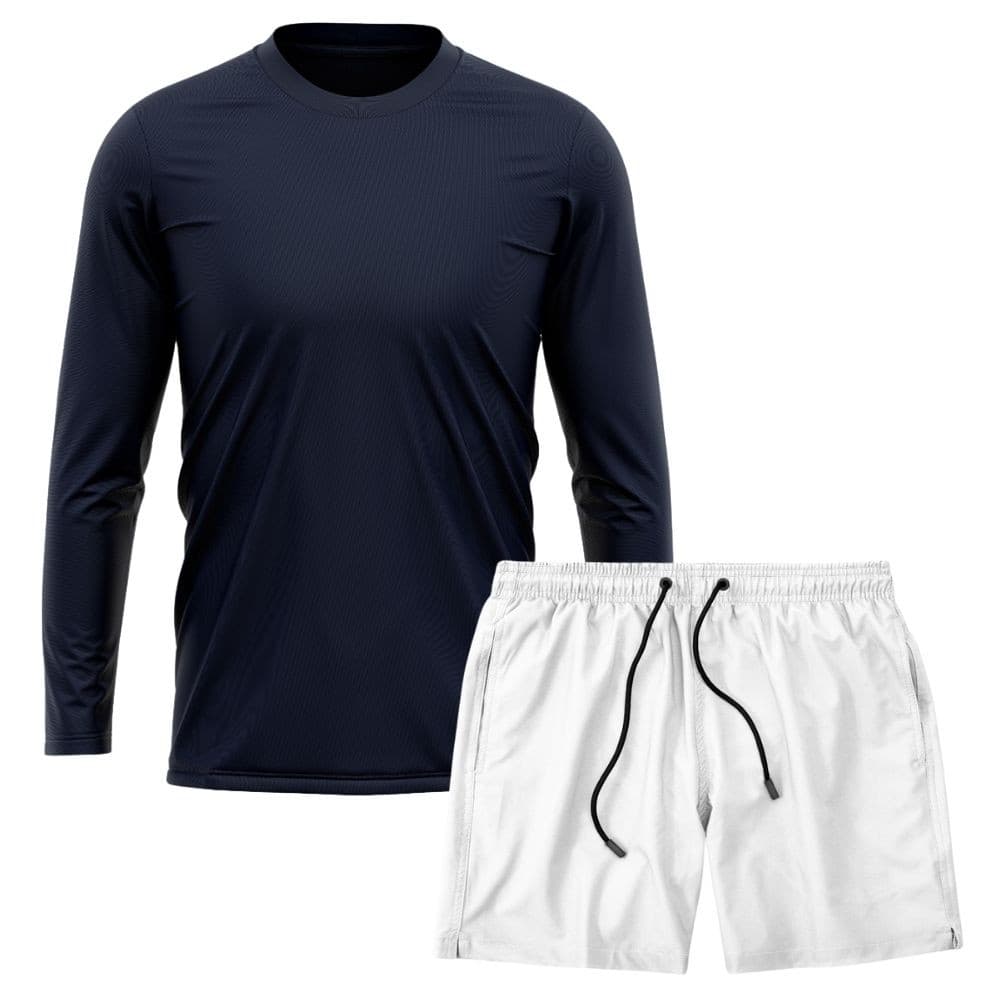Kit Camiseta Manga Longa Dry Marinho + Short Tactel Academia Caminhada