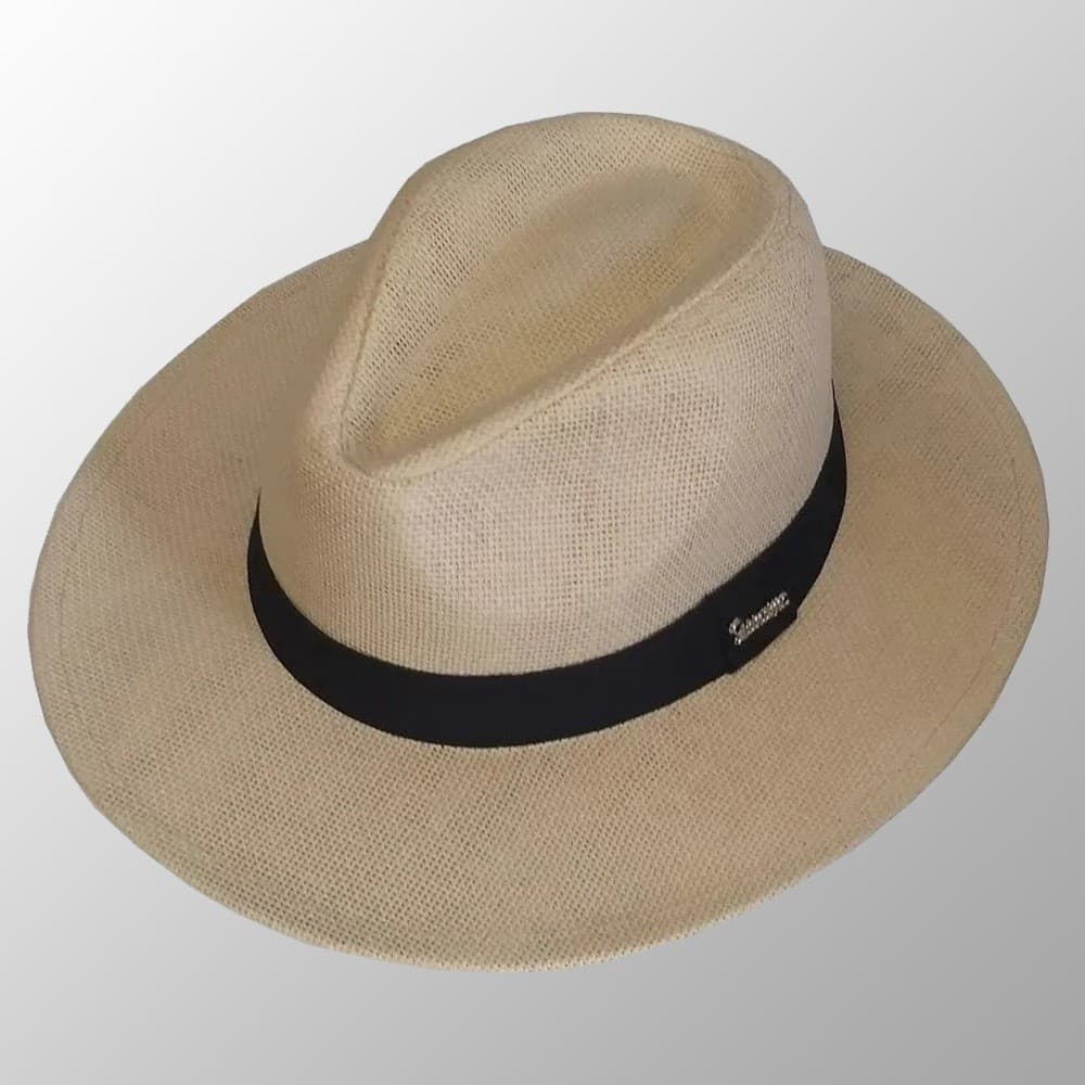Chapéu Estilo Panamá Palha Shantung Faixa Preta Alta Qualidade Chapelaria Vintage