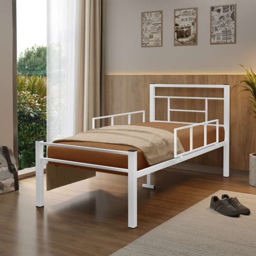 Cama Solteiro em Aço Tubular Com Grade Lateral de Segurança Integrada
