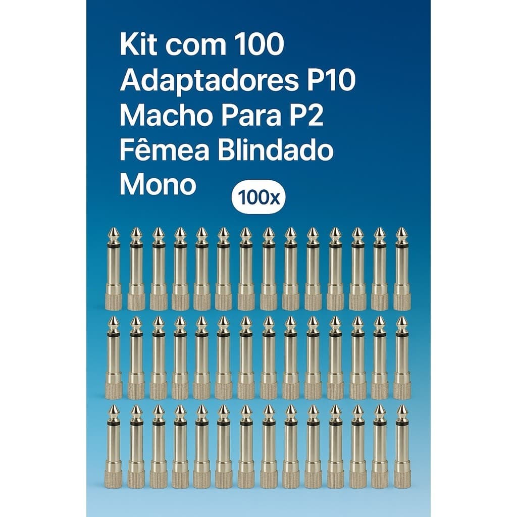 kit 100 Plug Adaptador P2 Femea X P10 Macho mono Metal Blindado