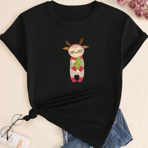 Camiseta Natal Premium Feminina Estampado Algodao Confort Tendencia Animais **ENVIO RAPIDO**