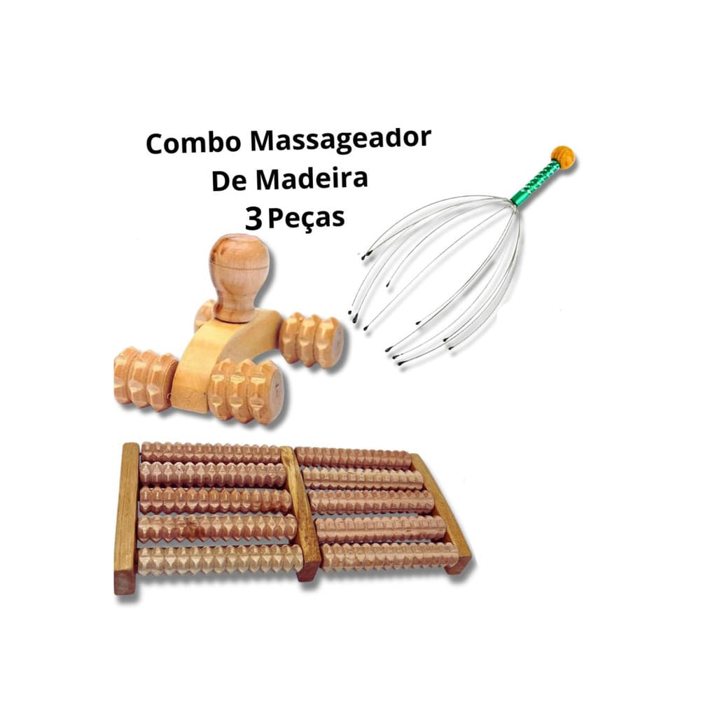 Kit Massageador Manual para Pés + massageador para cabeça + carrinho massageador