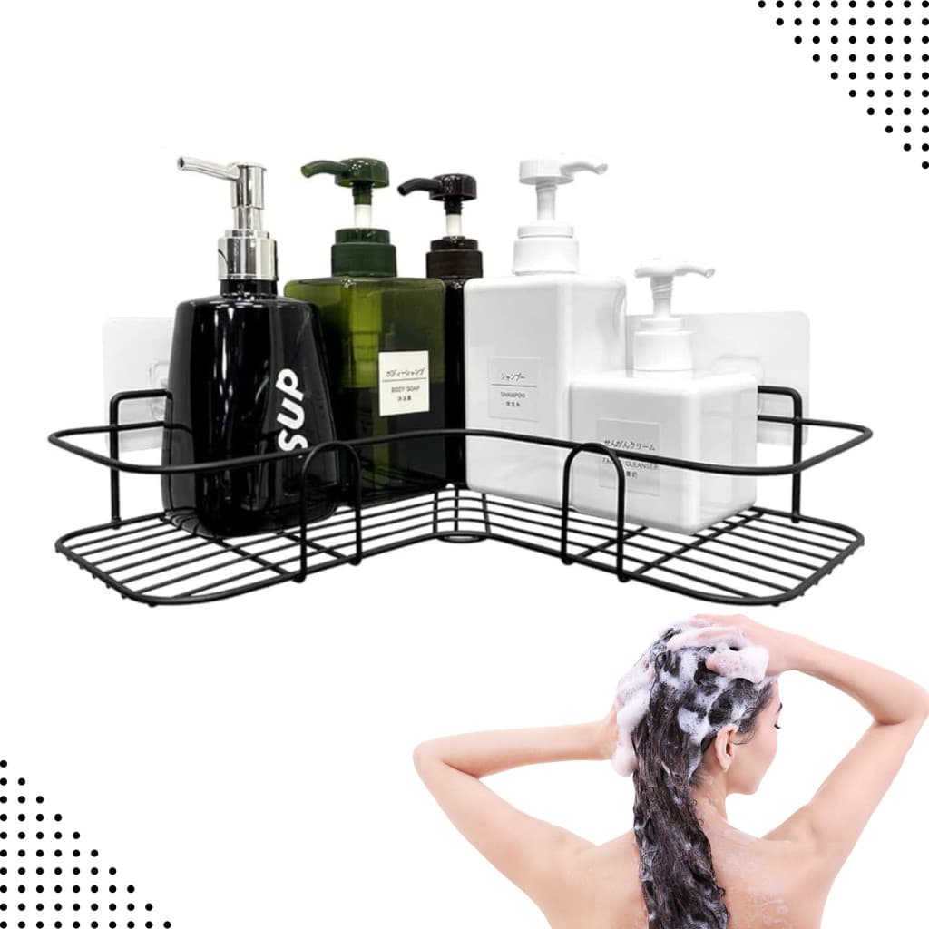 Porta Shampoo de Canto Adesivo Aramado Prateleira Multiuso para Sabonete e Banheiro Ventosa Reforçada para Parede ou Box
