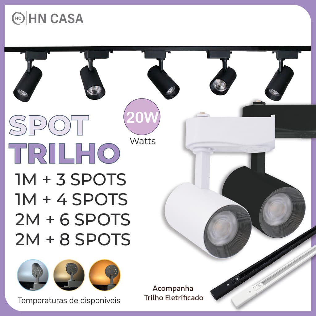 Trilho De Ponto Led Para Eletrificação De Cascalho Preto Tubinho E Branco 20W 360 ° | Luz Branca , Neutro Amarelo Bivolt