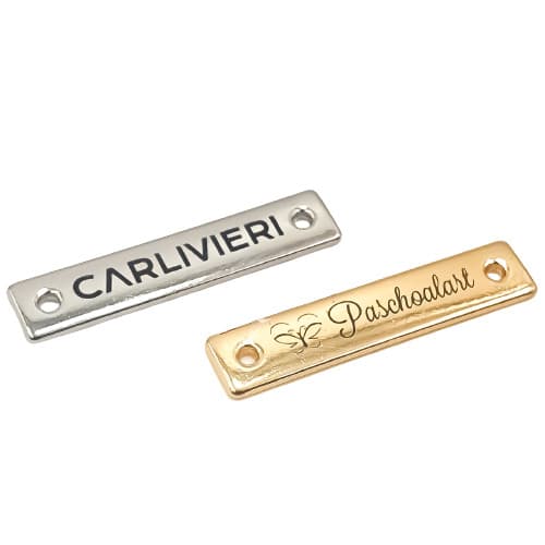 Etiqueta Tag Personalizada 3.4×0.5 cm Metal Com Furos Laterais 10 Unidades