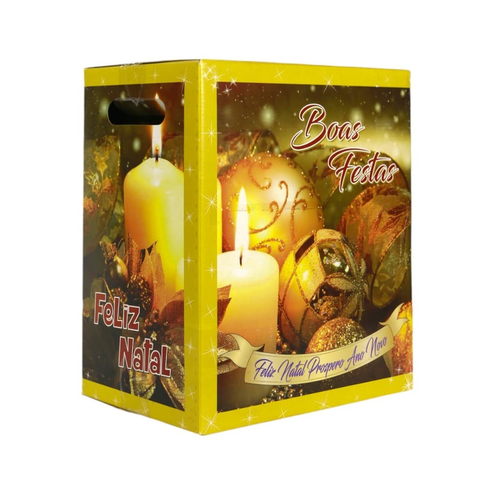 Caixa Média Boas Festas Amarela com Enfeites Dourados Feliz Natal Ideal para Presentes