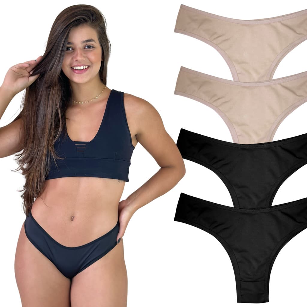 Kit 4 Calcinha Feminina Tanga Básica Conforto Forro Algodão