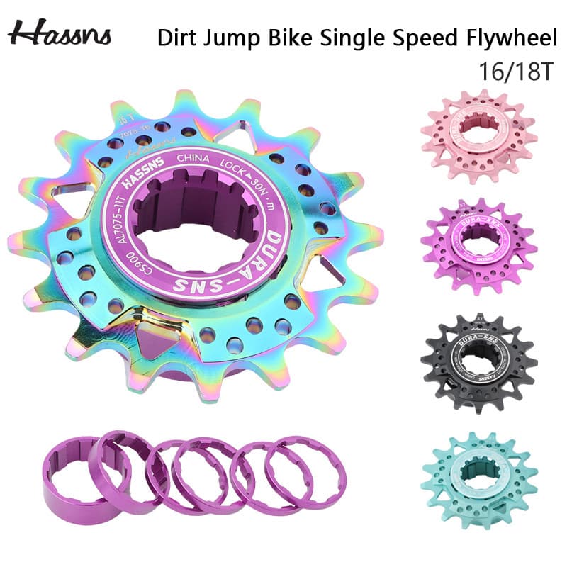 HASSNS dirt jump Escalada Bicicleta Única Velocidade Ultra Leve Oco CNC Liga De Alumínio 16T 18T Volante Com Arruela E T