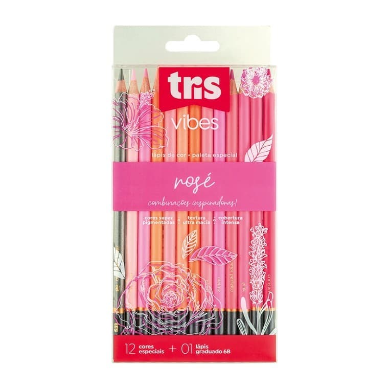 LAPIS COR TRIS VIBES 12 CORES ROSÈ + LAPIS 6B