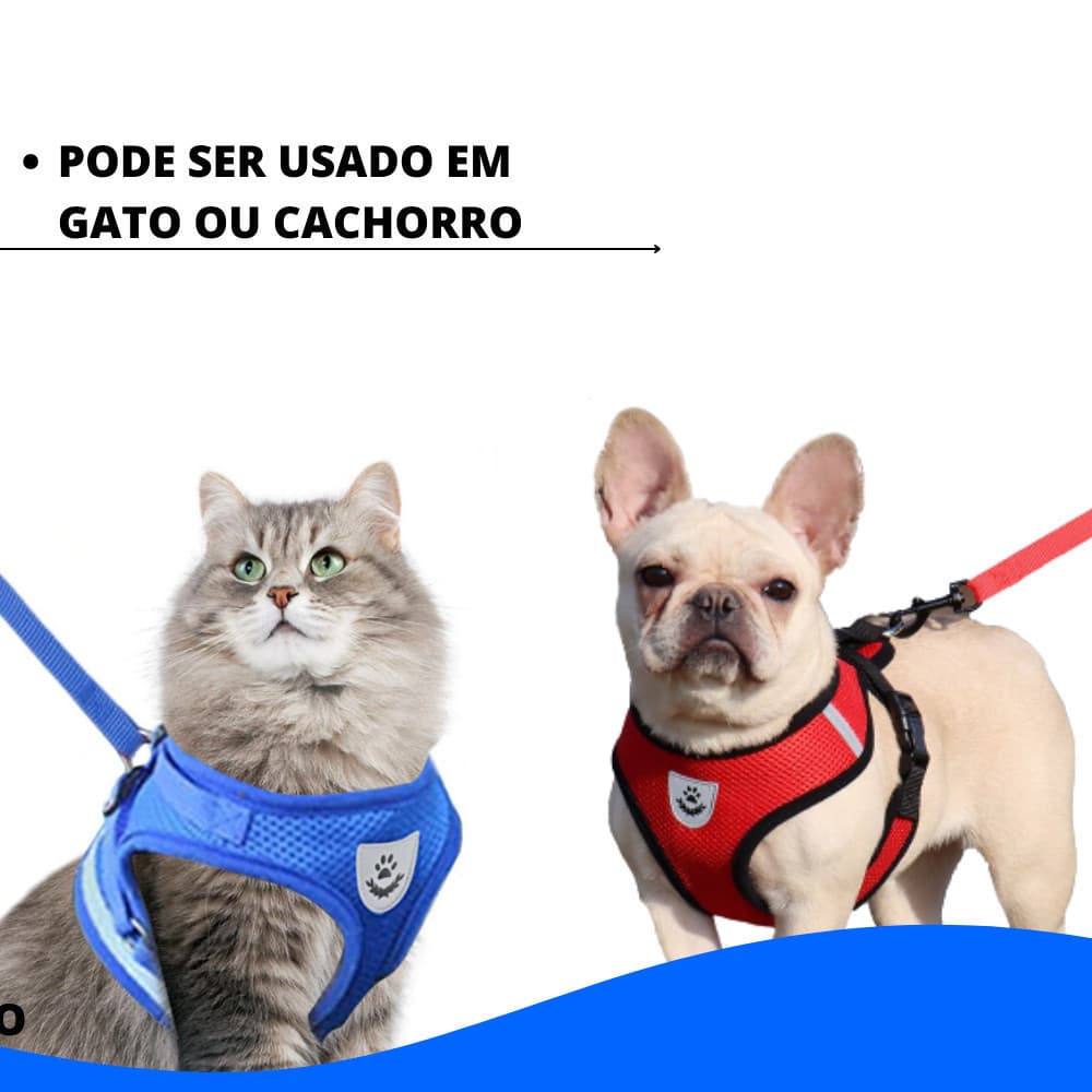 Coleira Peitoral Com Guia para Cães E Gatos Colete Respirável Regulável Super Confortável  yobel