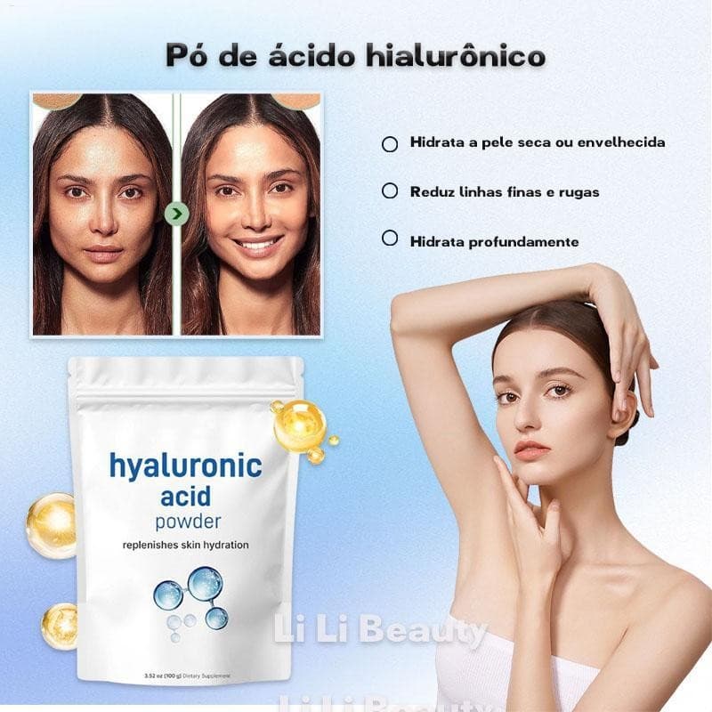 Ácido Hialurônico em Pó 100g | Séruns em Pó de Grau Cosmético | Pó de Hidratação de Longa Duração para Pele Seca