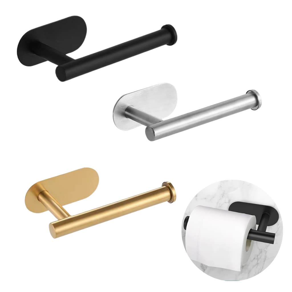 Porta Papel Higiênico Adesivo Premium Inox Preto Dourado Cromado