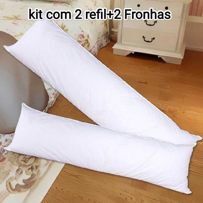 Kit Com 2 Travesseiros de Corpo Xuxão Fofinho 1.40x45cm + 2 Fronhas com Zíper- 2 Refil TNT+2 Fronhas Com Zíper