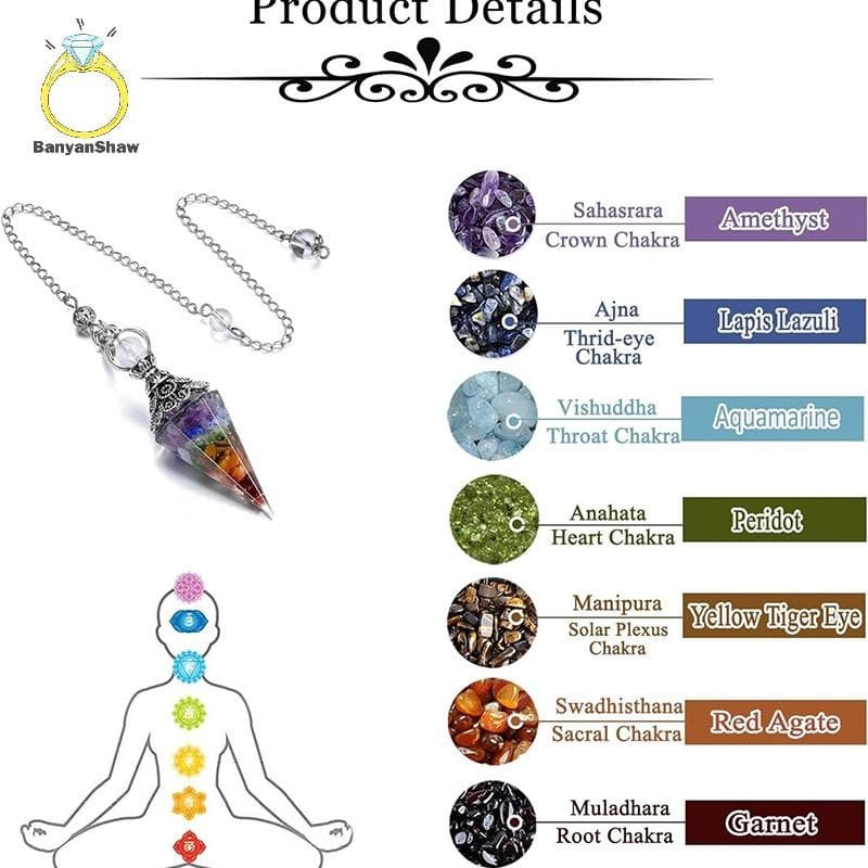 [BANY] Pêndulo De Cristais De Cura De 7 Chakras Naturais Para Radiestesia Adivinhação Pêndulos De Pedra De Quartzo Antig