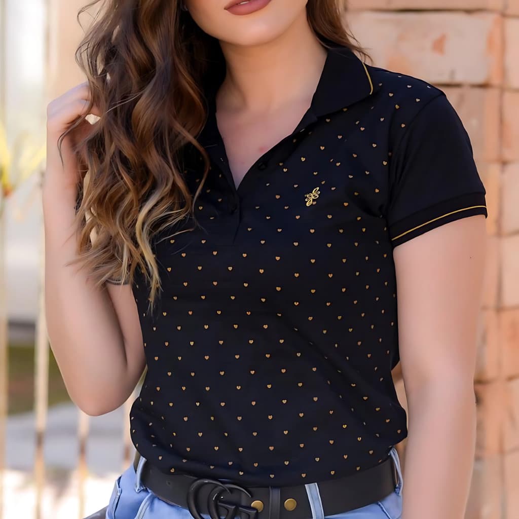 Camisa baby look gola polo feminina manga curta original lofter