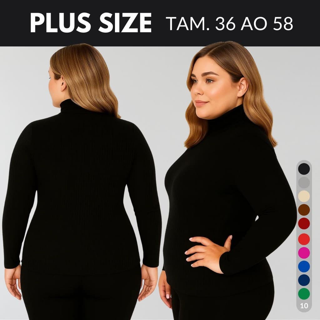 Blusa Plus Size Feminina Blusa Manga Longa Feminina Cacharrel Feminino Sueter Feminino Gola Alta