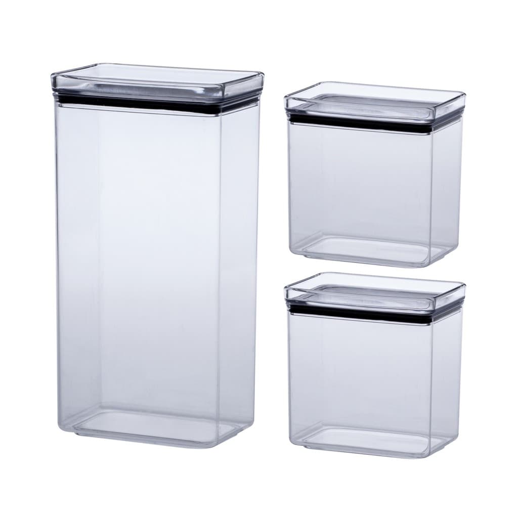 Kit 3 Potes Herméticos Paramount 1x2600 ml e 2x1300 ml Excelente Organização Armários Despensa Alimentos