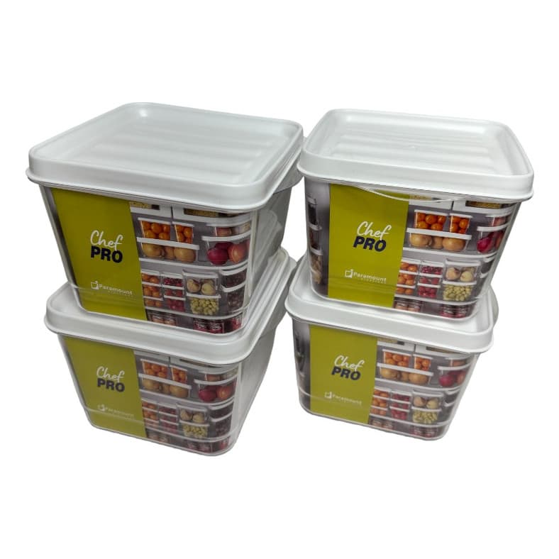 Kit 4  Potes  Plásticos  Quadrados  1.910ml  Top Chef Paramount Transparente Tampa Branca Empilhável