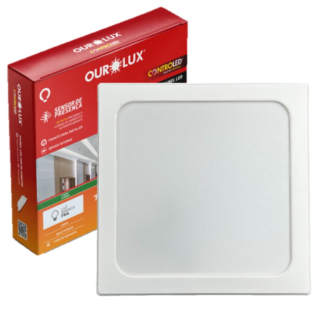 Kit 7 Plafon Quadrado Embutir 18w Com Sensor Presença 6500K