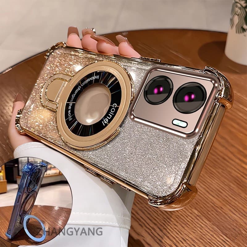 Capa para POCO X7 Pro Capa de telefone 2025 Novo estilo Gold U Shield Bracket Capa de borracha Galvanoplastia Transparen
