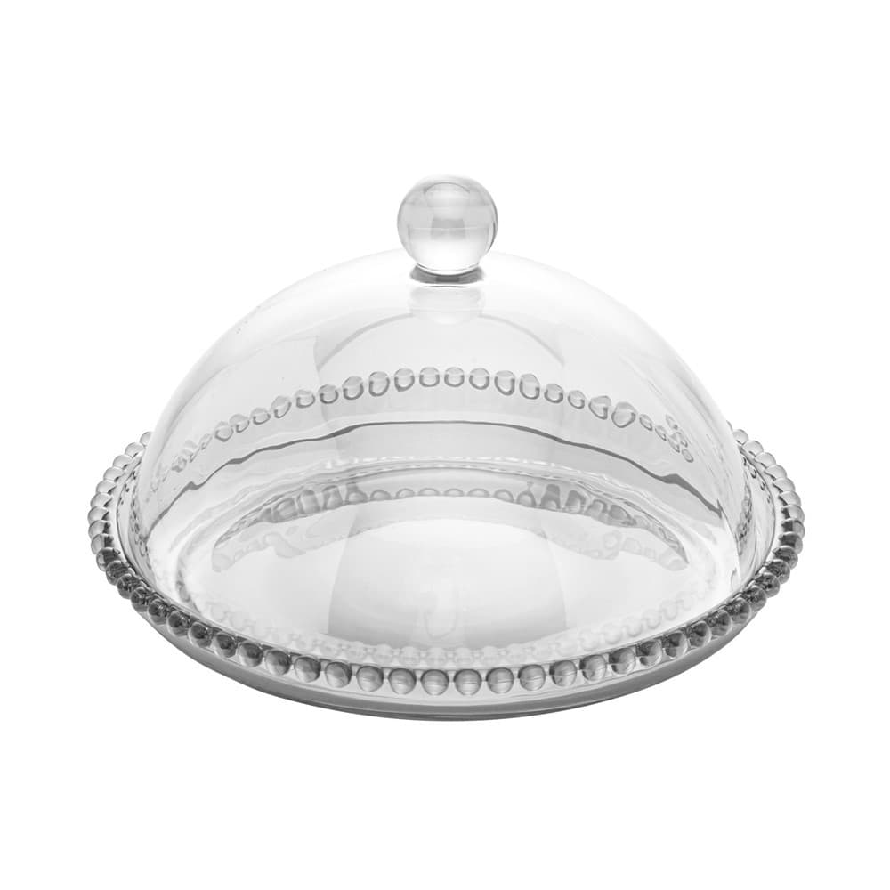 Queijeira de Cristal com Tampa Pearl Bolinha Transparente 20cm Wolff