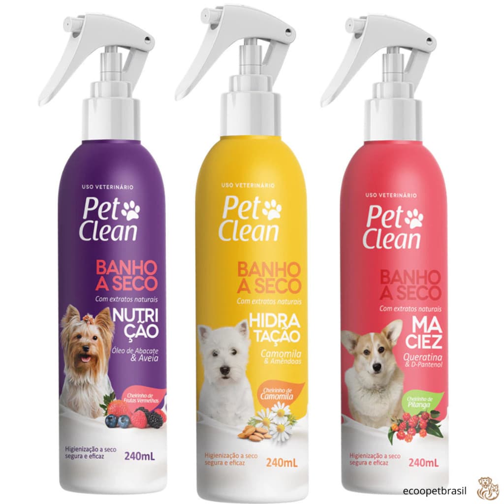 Novo Banho a Seco Super Perfumado para Cachorro Cães e Gatos 240ml - Pet Clean