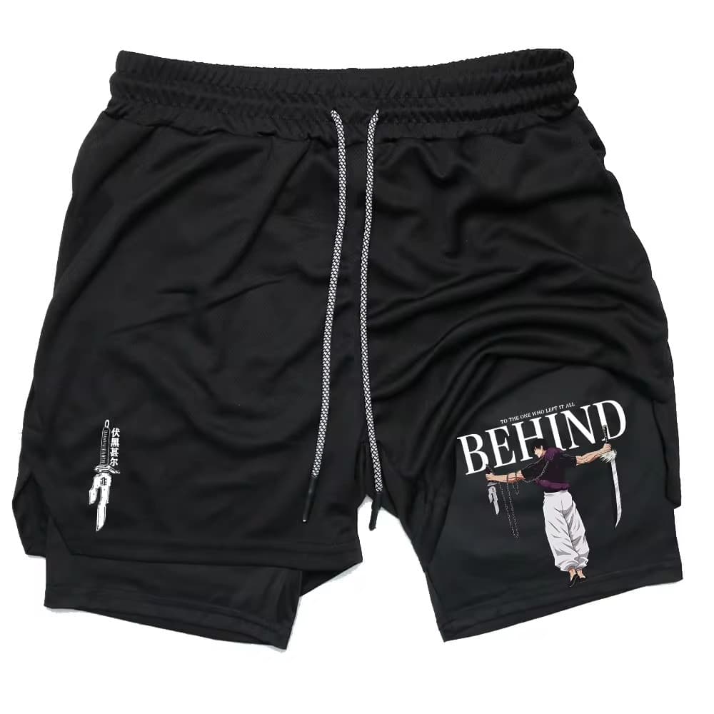 Short Dry-Fit Compressão 2 em 1 Esportivo Academia Coleção jujutsu Kaisen Behind Toji Fushiguro Anime