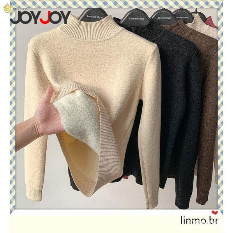 Inverno Outono e Inverno Novo Suéter de Lã Espessado de Uma Peça com Gola Meio Alta Camisa Feminina PNZE XVG2