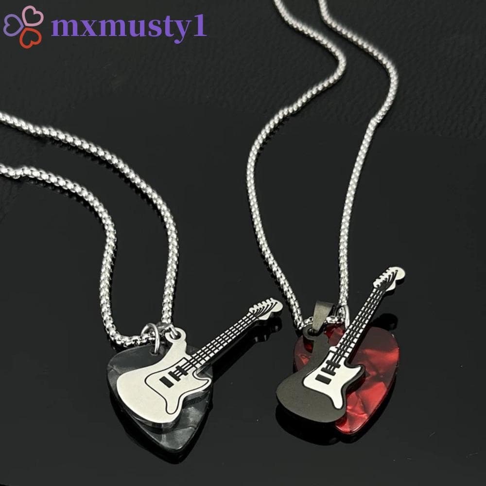 Gargantilha De Corrente De Guitarra MXMUSTY , Colar Com Pingente De Palheta De Aço Titânio Punk , Hip-hop