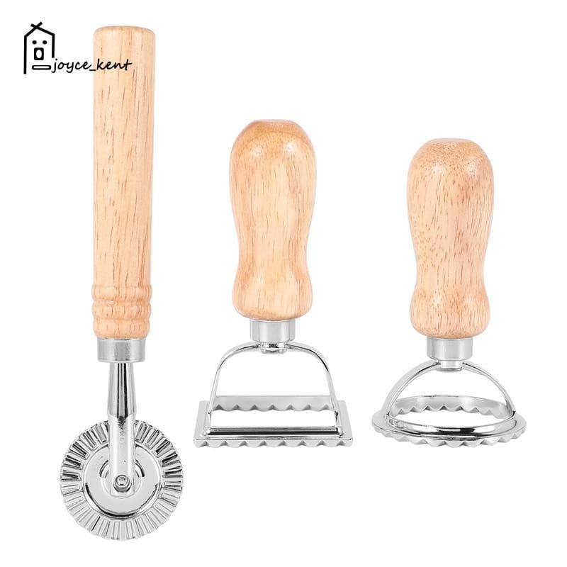 Conjunto De Cortador De Macarrão De Ravioli De 3 Peças , Fabricante De Carimbo Com Cabo De Madeira Para , Bolinhos De La