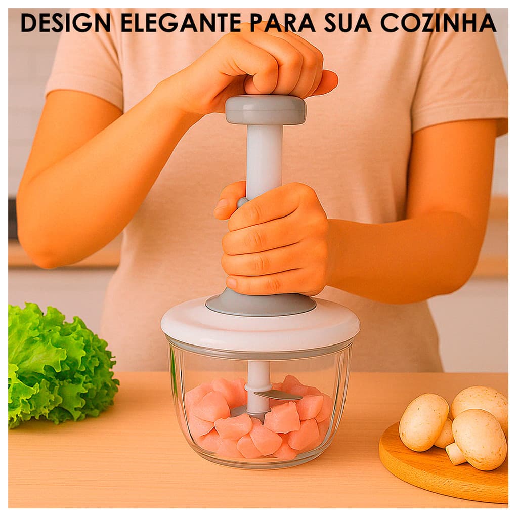 Processador Triturador De Alimentos Cozinha Manual 3 Lâminas Inox Afiadas 1,5 Litros Cortador