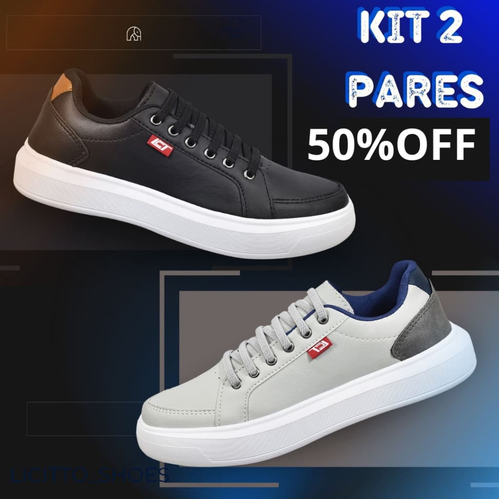 KIT 2 pares Tênis Sapatênis Masculino Social Casual Leve Macio Confortável