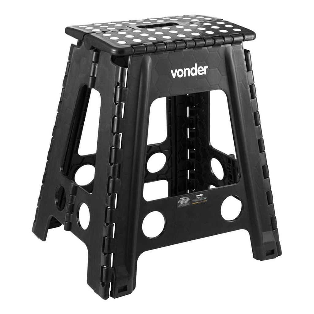 Banqueta Escada Plastica Dobrável 45cm 150kg Preta Vonder