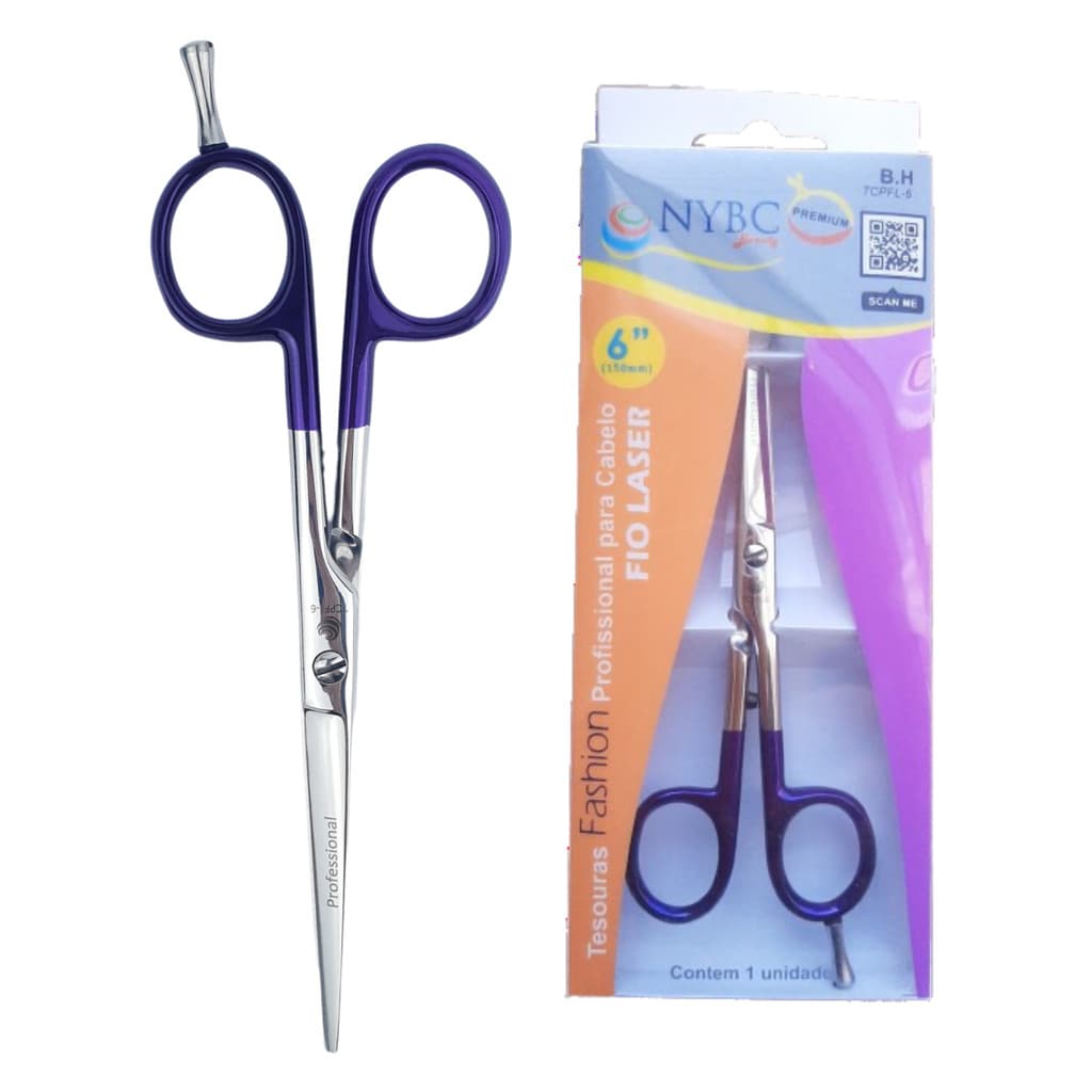 Tesoura cabelo roxa fio laser profissional aço inox 6 15cm