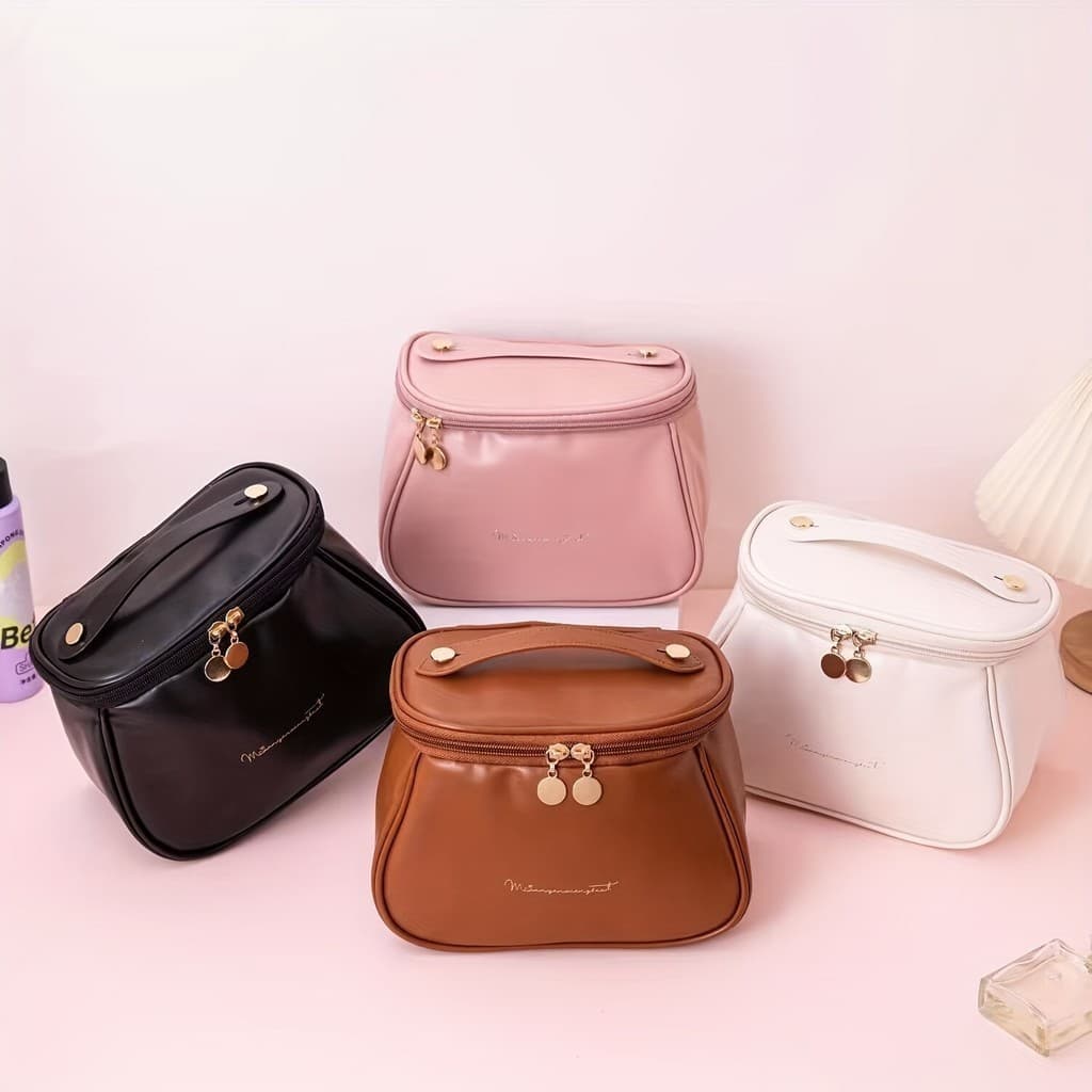 Bolsa De Maquiagem De Couro MultiFuncional De Grande Capacidade De Viagem Necessário