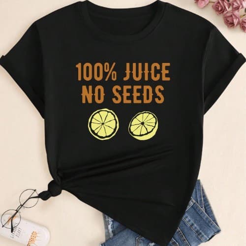 Camiseta Juices Camisa T-shirt Algodao Feminina Estilo Retro Estampa Texto Verao