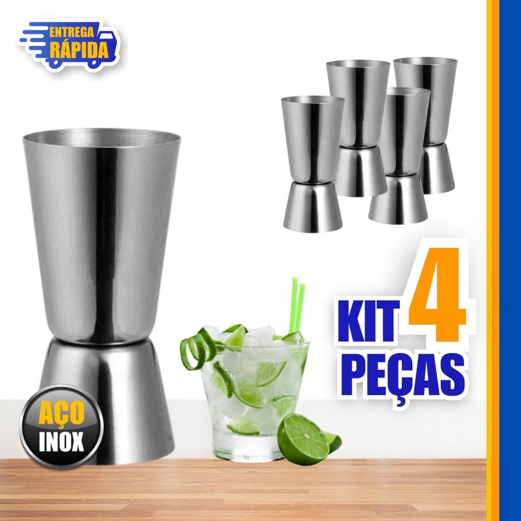 4/1 Dosador Duplo de Bebidas Inox de 50ml e 25ml Profissional p/ Drinks e Caipirinhas bebidas