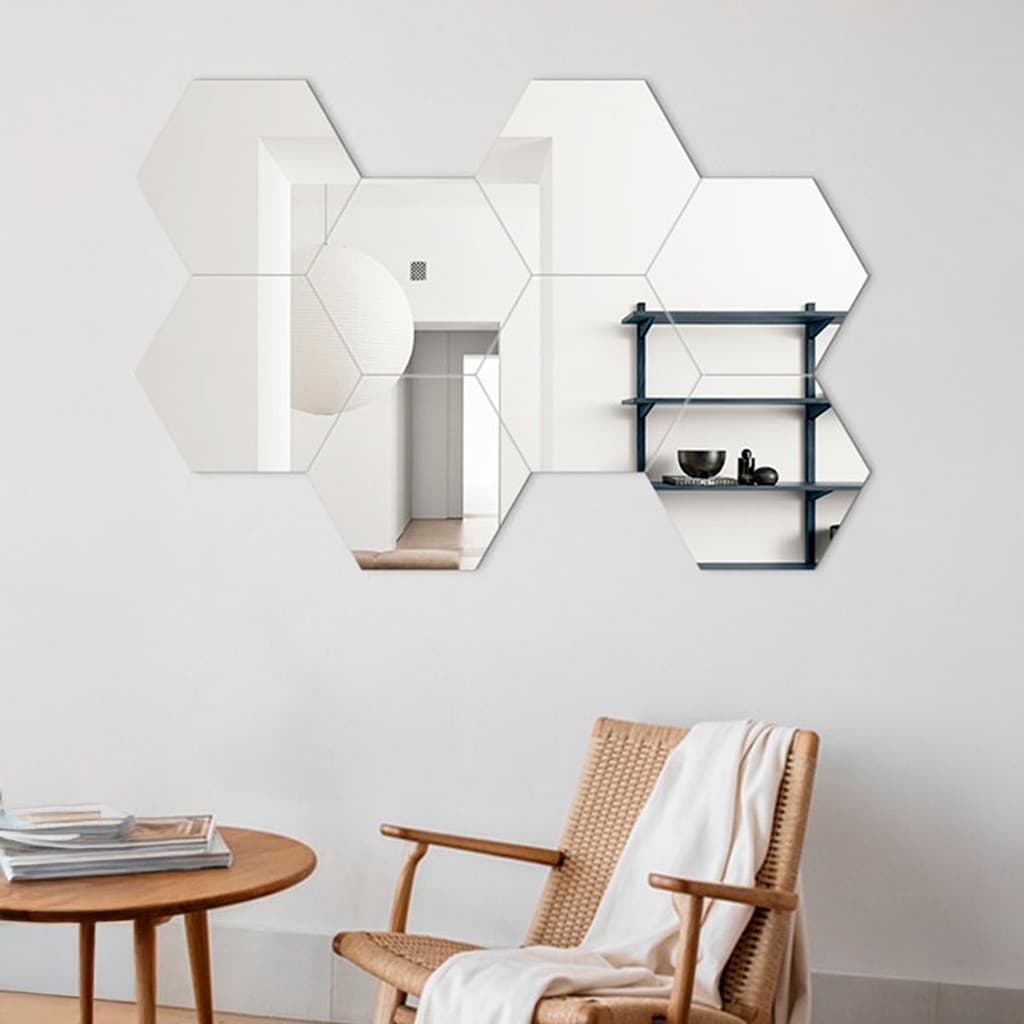 Kit 4 Espelho Adesivo Decorativo Hexágono 18x21cm Decoração Sala Quarto