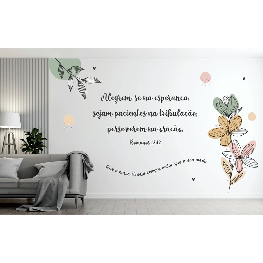 Adesivo de Parede Decorativo Boho Versículo Bíblico Romanos Alegrem se na Esperança e Oração