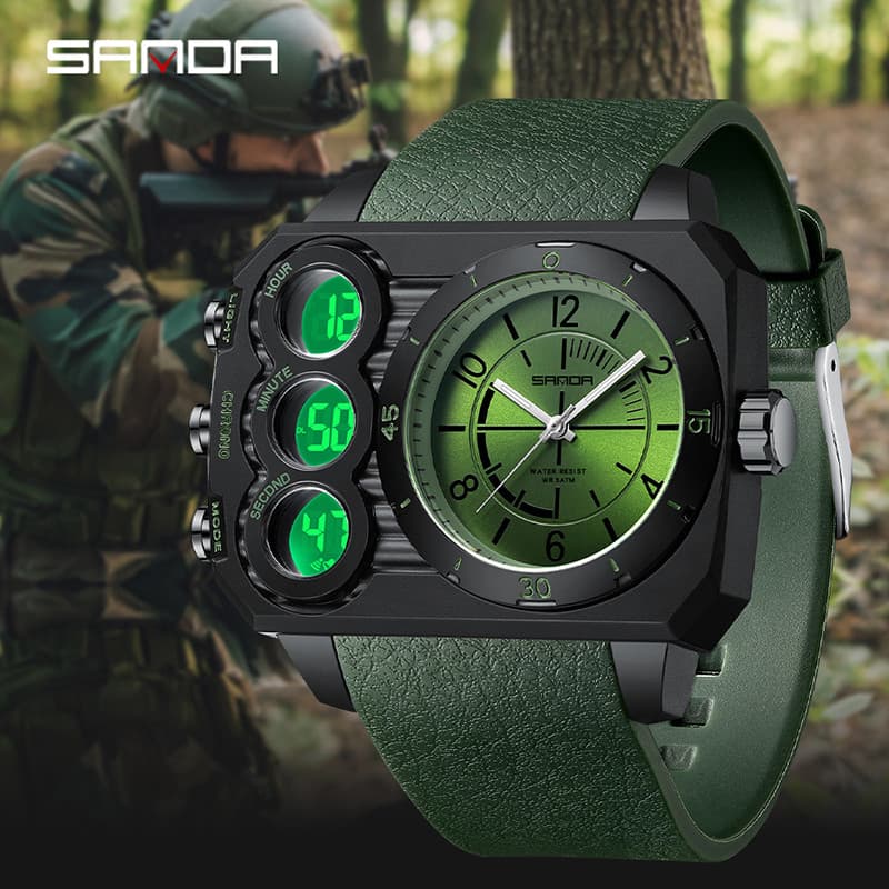 SANDA Top Brand Dual Display Relógio Eletrônico Masculino Moda Esportes Ao Ar Livre Multi Funcional À Prova D'água