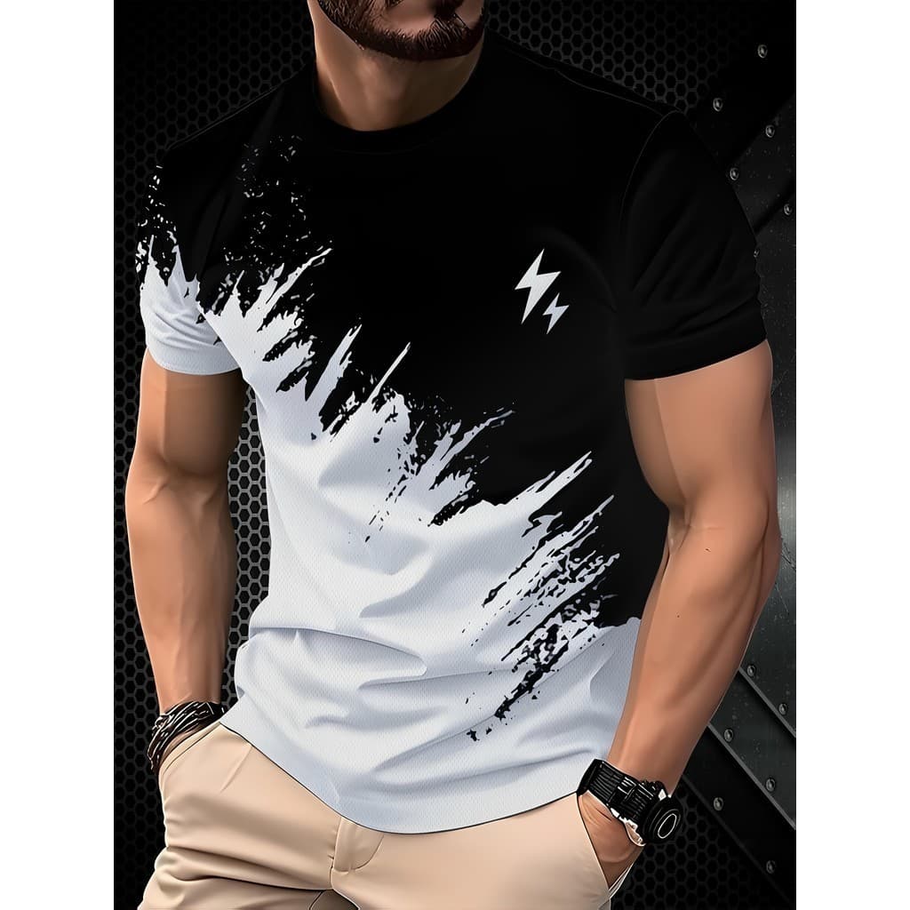 Camiseta Masculina Casual De Manga Curta 3d Relâmpago Impressão Verão Ao Ar Livre Rua Hip Hop Solto Roupas Harajuku
