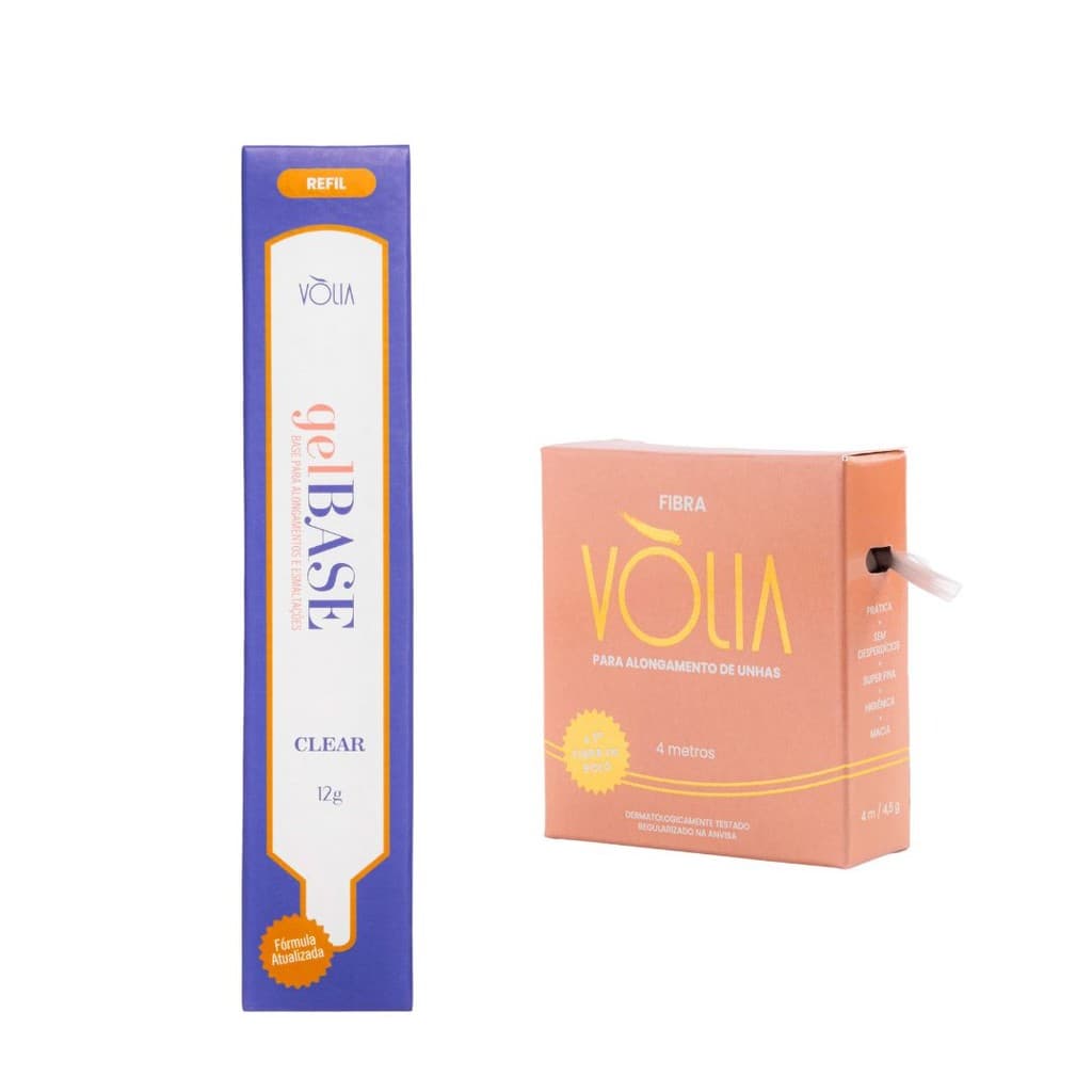 Kit Volia Sachê Gel Base Clear 12g Com Fibra Rolo 4 Metros